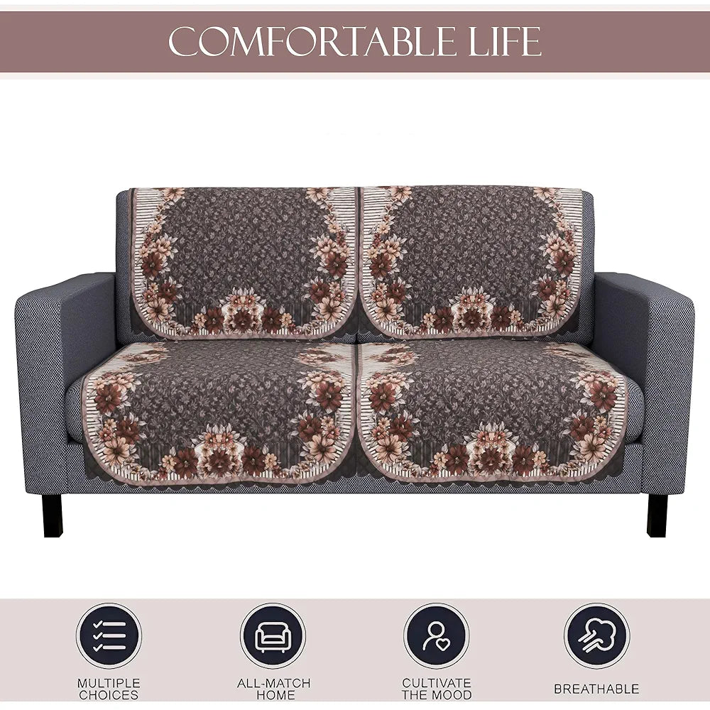 Kuber Industries Set of 6 Durable 2+1 Seater Sofa Cover for Living Room | Easy Machine Washable Sofe ke cover for Protection & Comfort for Home Furniture | Floral Print - Dark Olive Green